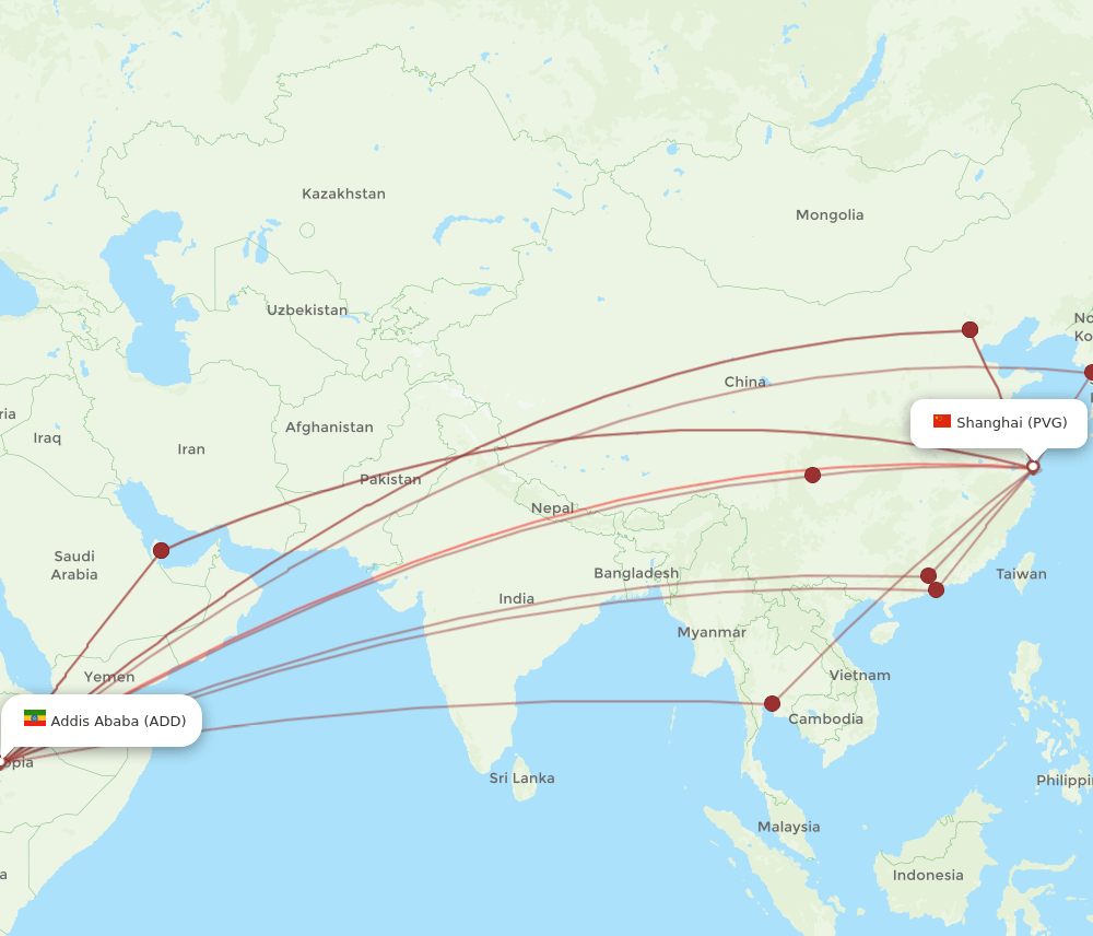 ADD-PVG flight routes