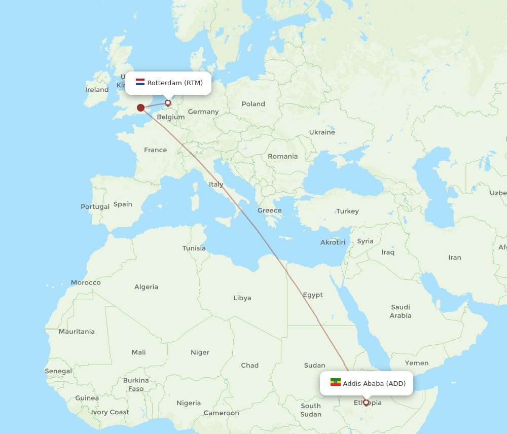 ADD to RTM flights and routes map
