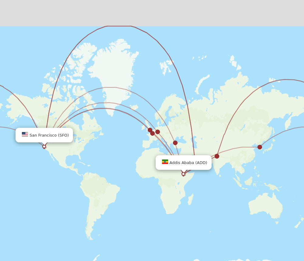 ADD to SFO flights and routes map