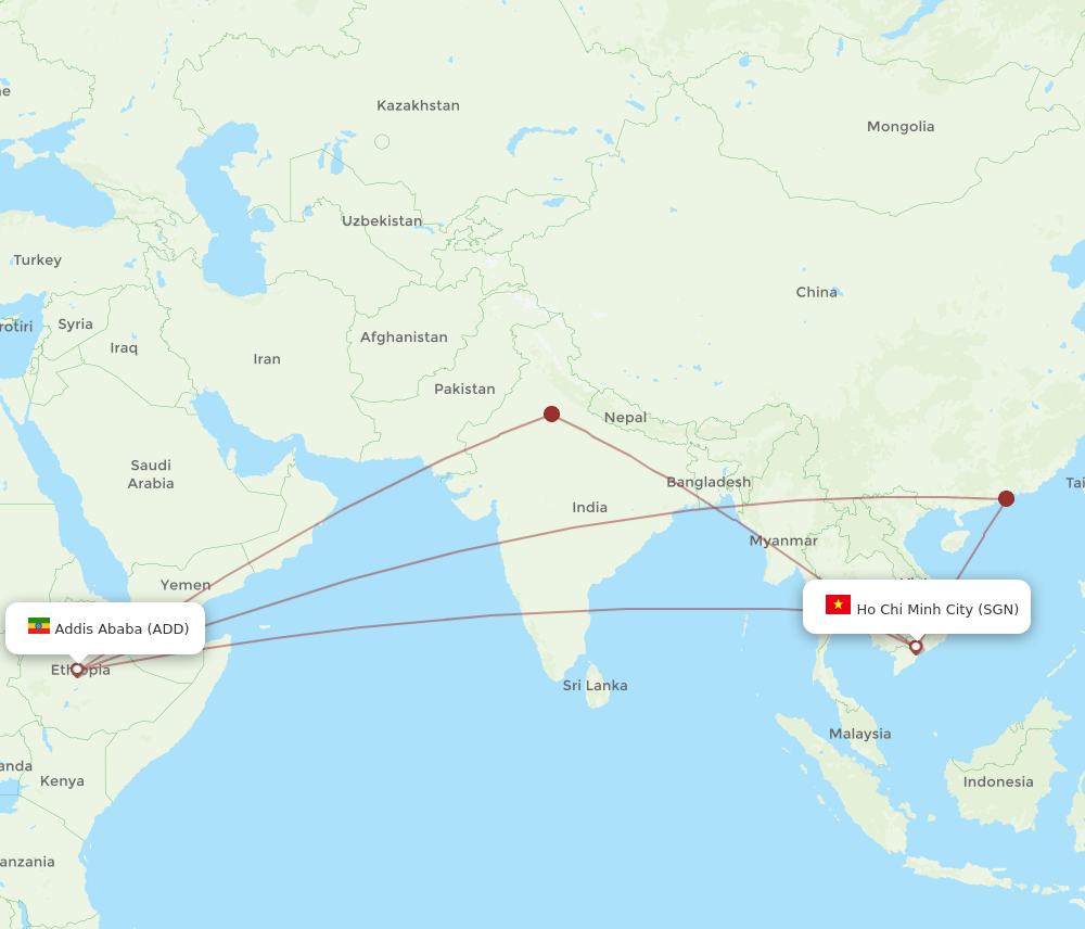 ADD-SGN flight routes