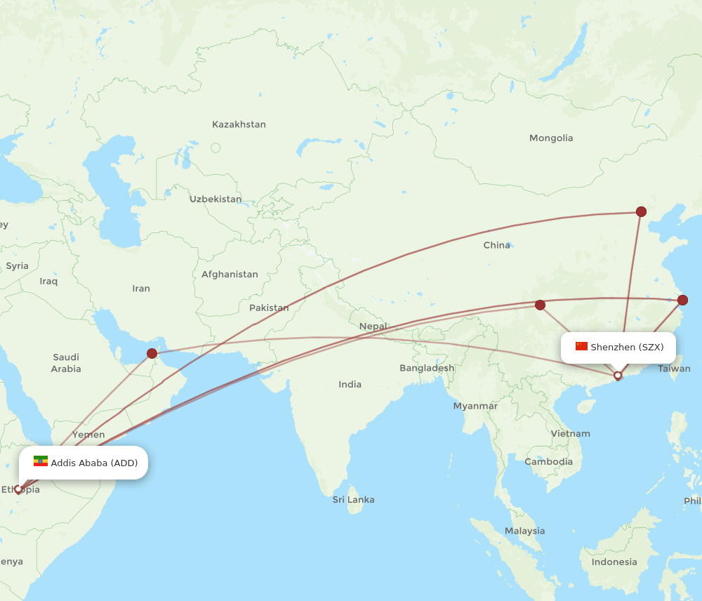 ADD-SZX flight routes