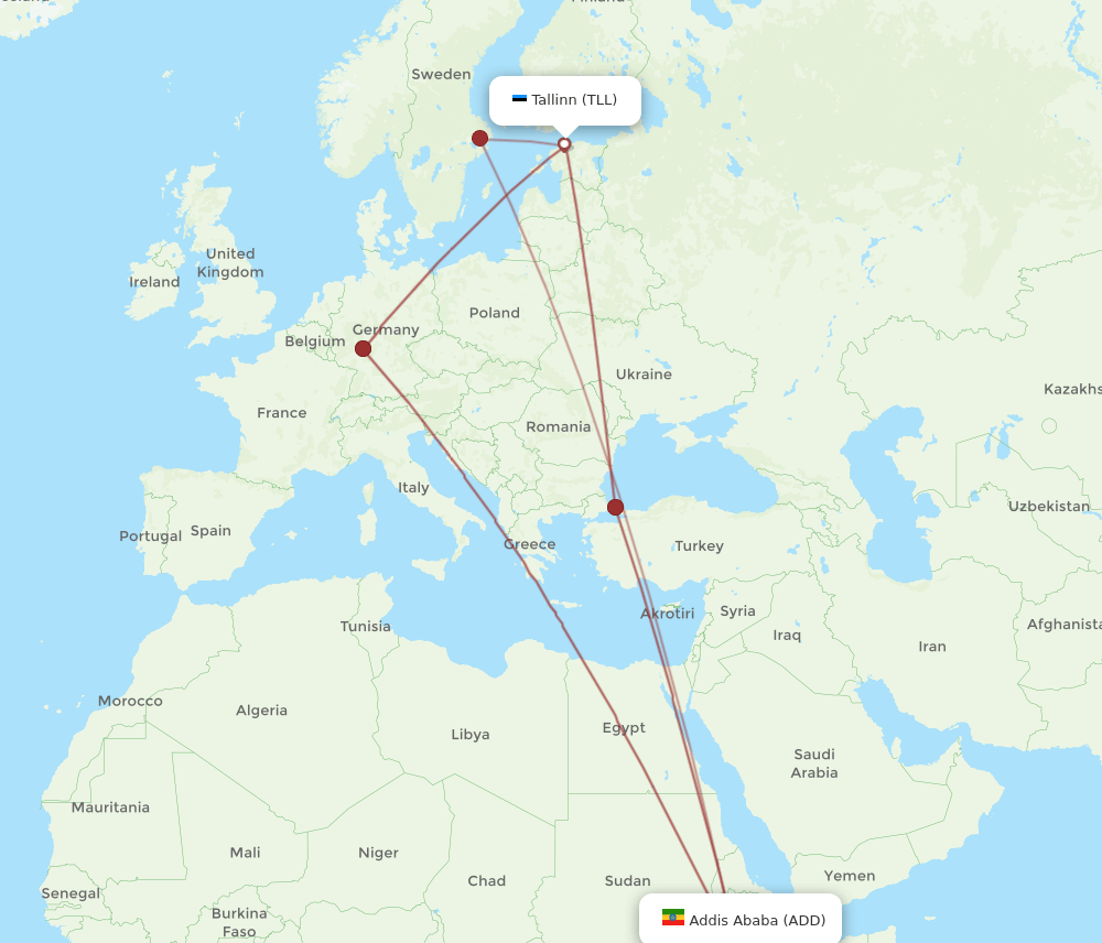 ADD-TLL flight routes