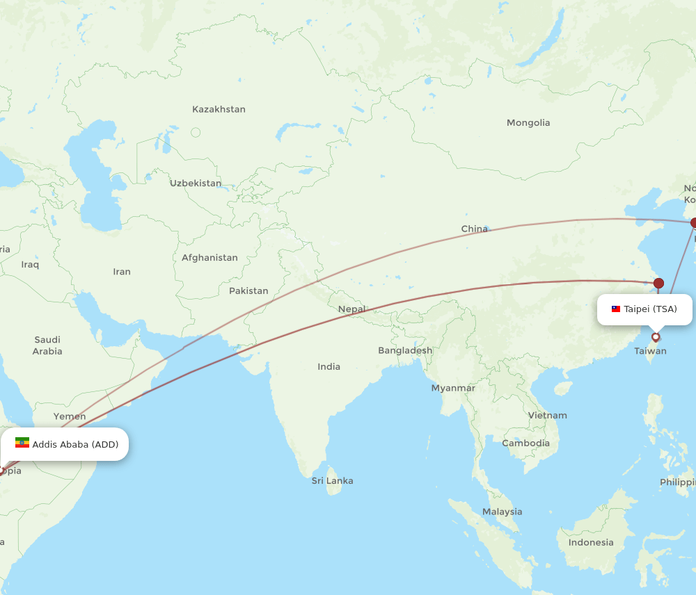 TSA to ADD flights and routes map