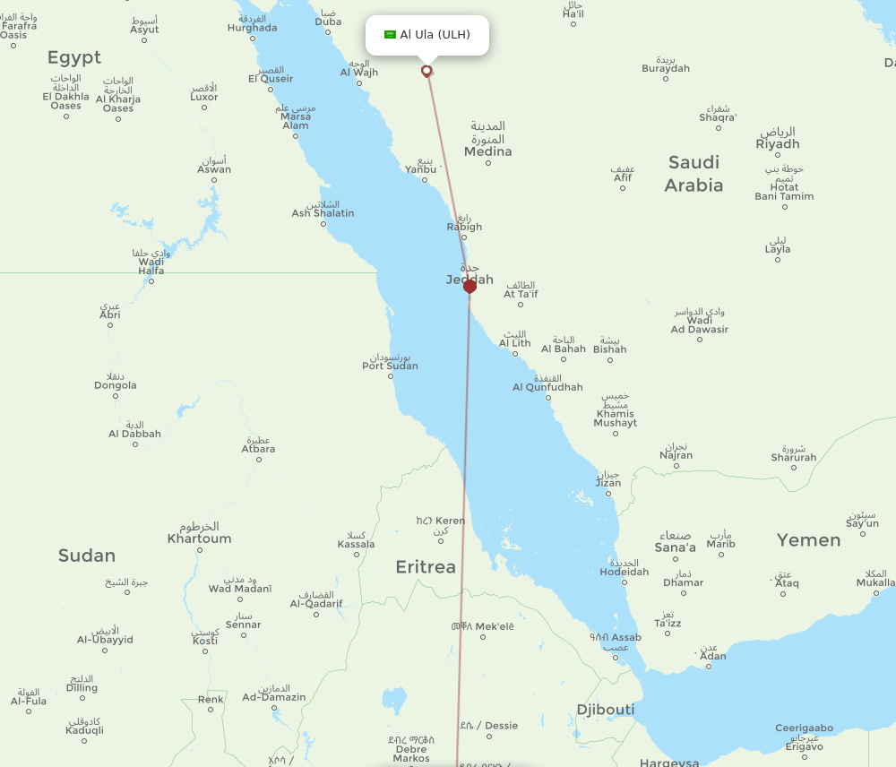 ADD-ULH flight routes