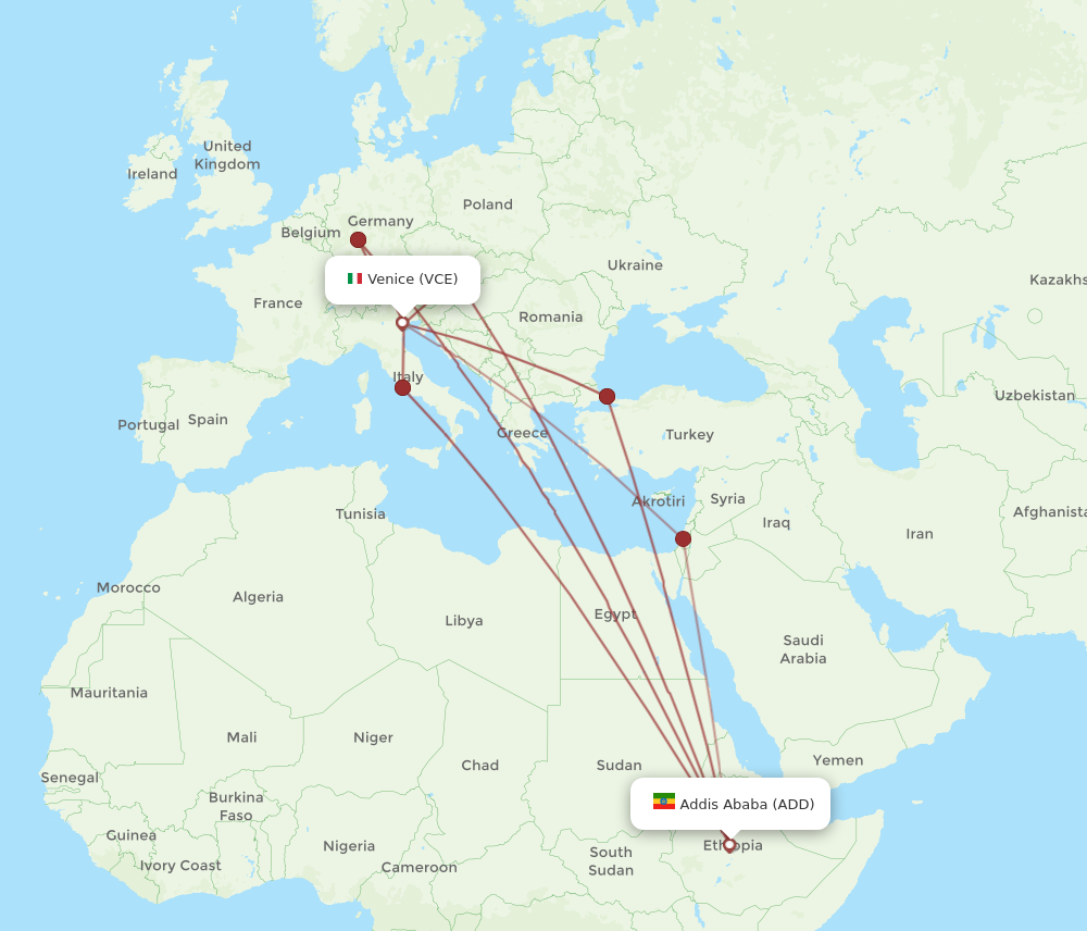 ADD to VCE flights and routes map