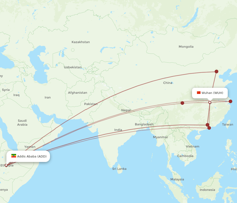 ADD-WUH flight routes