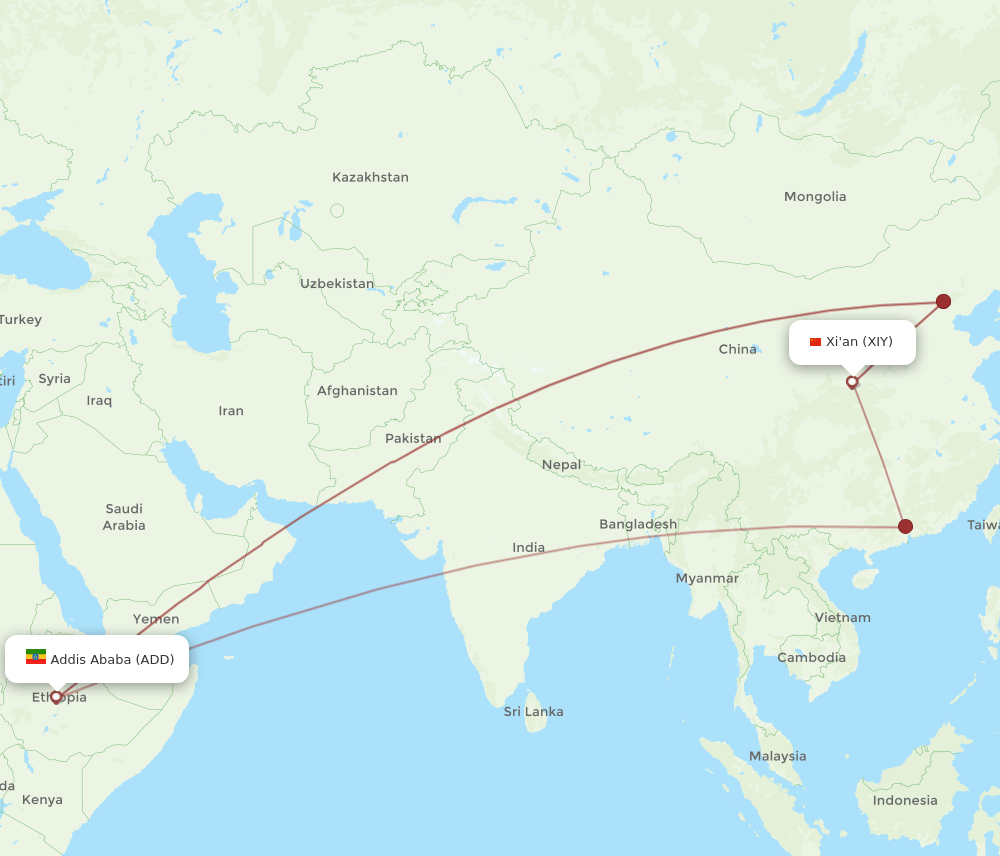 ADD-XIY flight routes