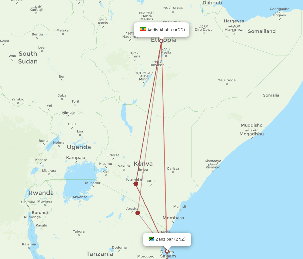 ADD-ZNZ flight routes