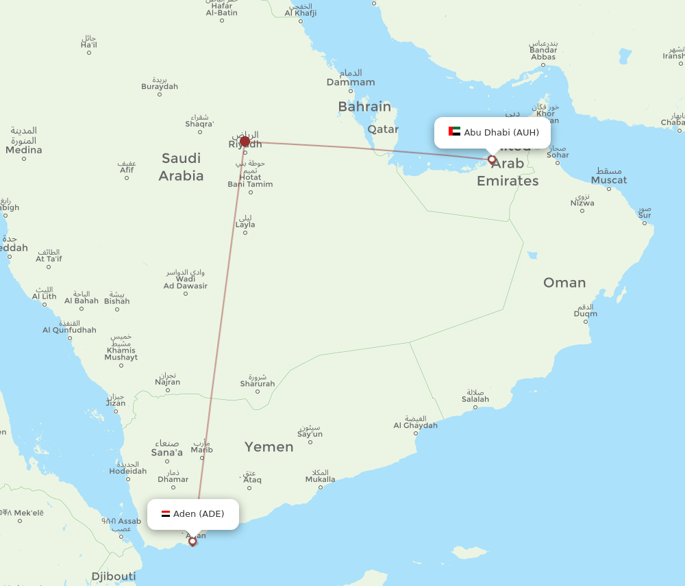 Abu Dhabi - Aden route map and flight paths