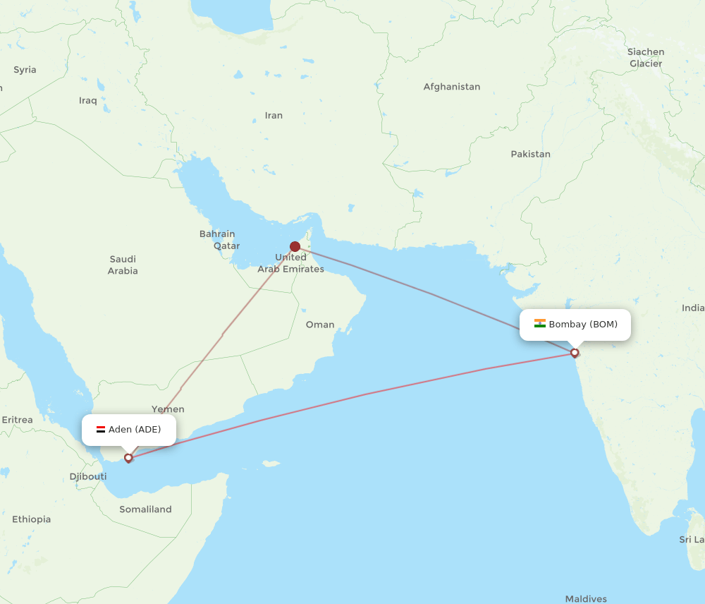 ADE to BOM flights and routes map