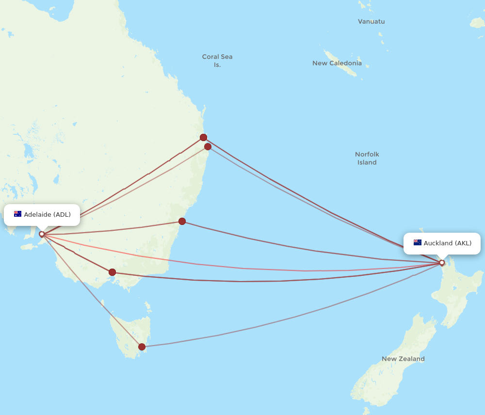 ADL to AKL flights and routes map