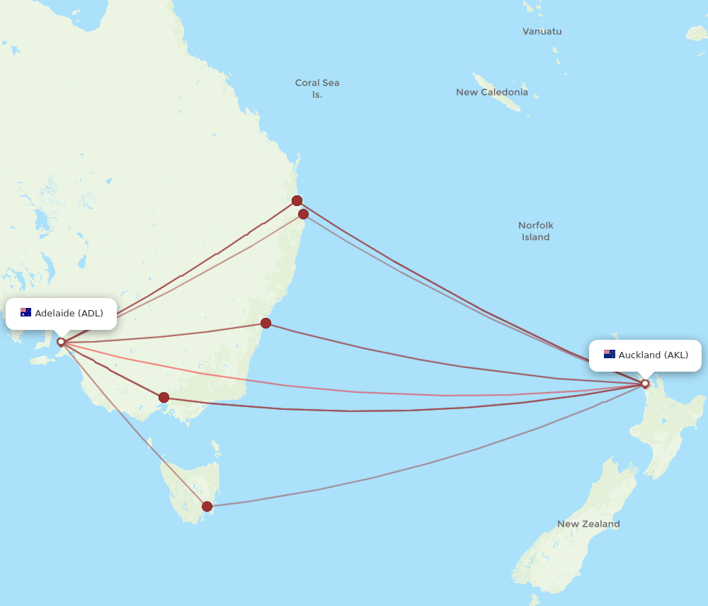 ADL-AKL flight routes