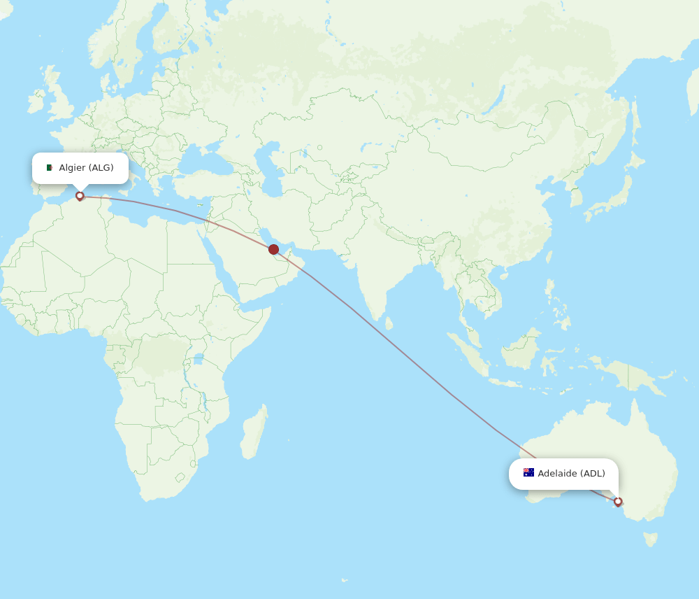 Algiers - Adelaide route map and flight paths