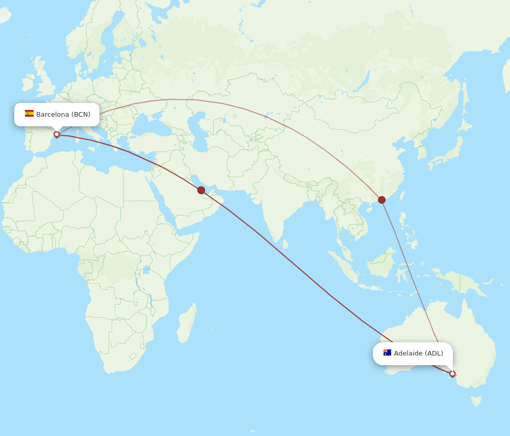 ADL-BCN flight routes