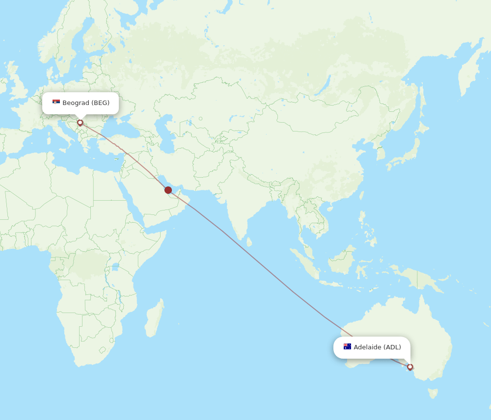 ADL to BEG flights and routes map