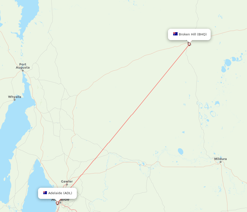 Adelaide - Broken Hill route map and flight paths