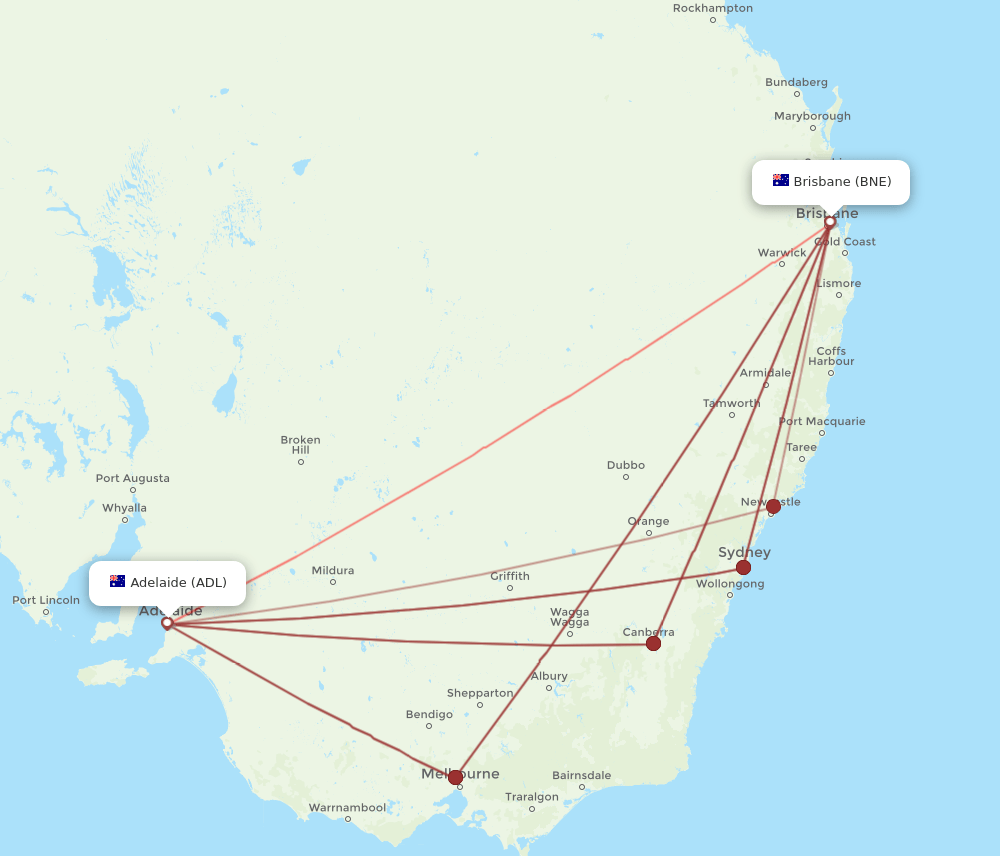 ADL to BNE flights and routes map