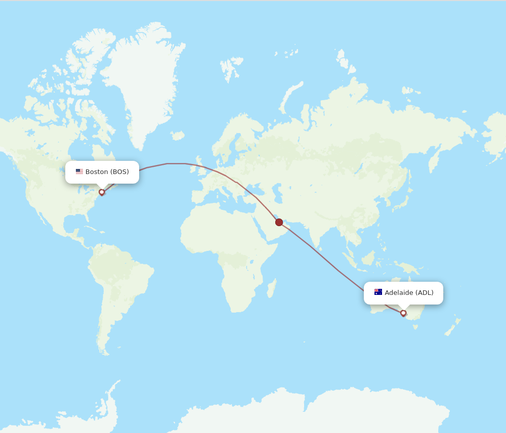 ADL to BOS flights and routes map