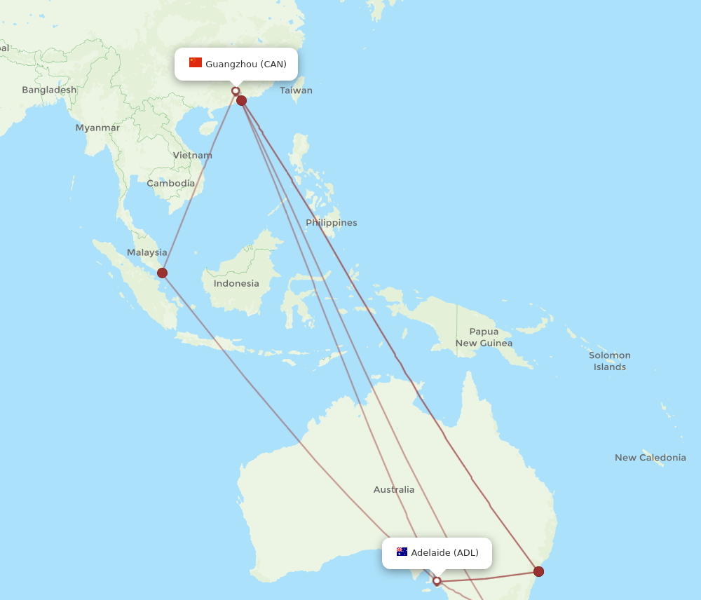 ADL to CAN flights and routes map