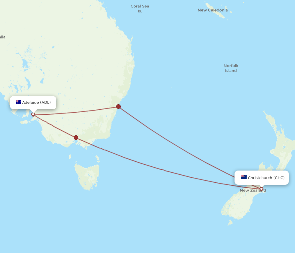 ADL to CHC flights and routes map