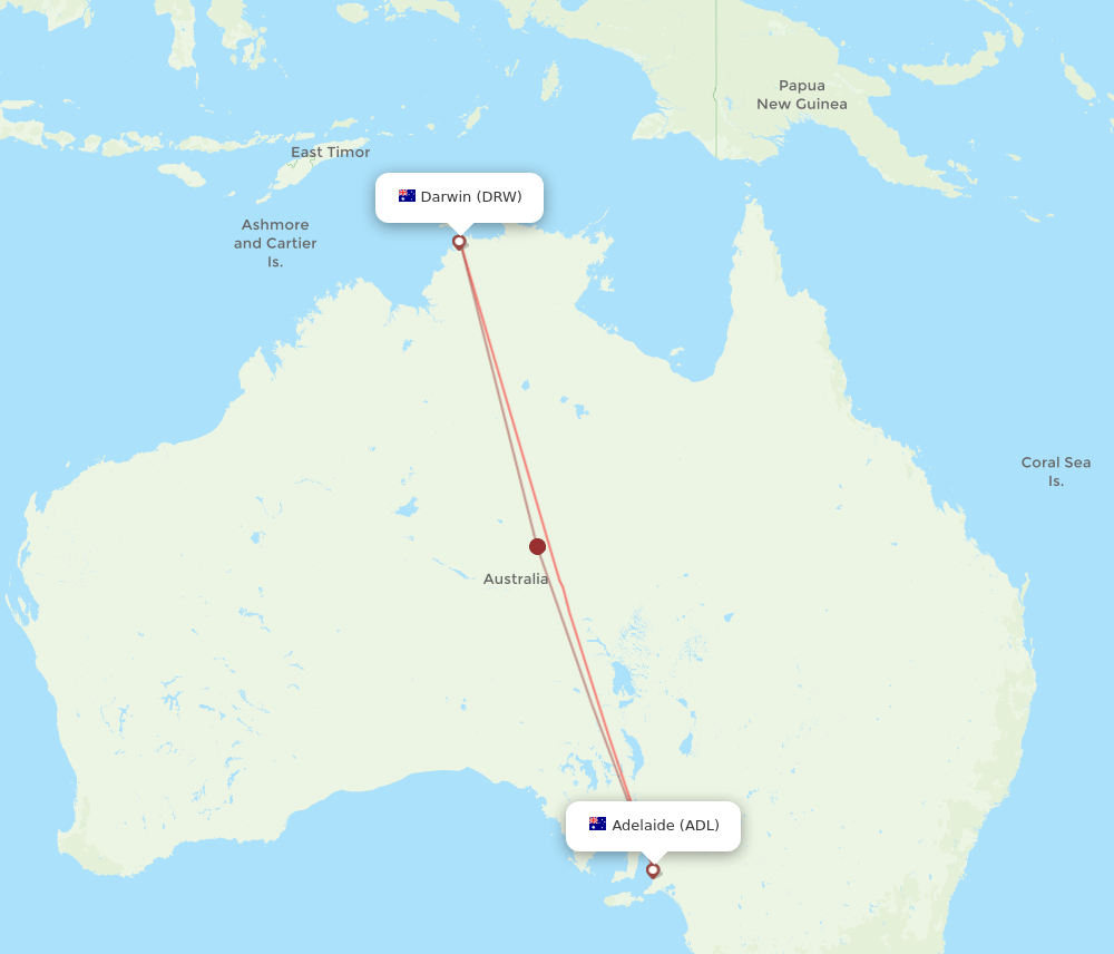 ADL to DRW flights and routes map