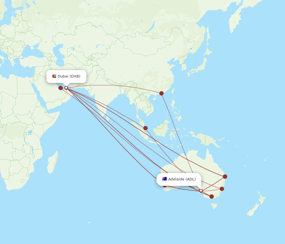 ADL to DXB flights and routes map