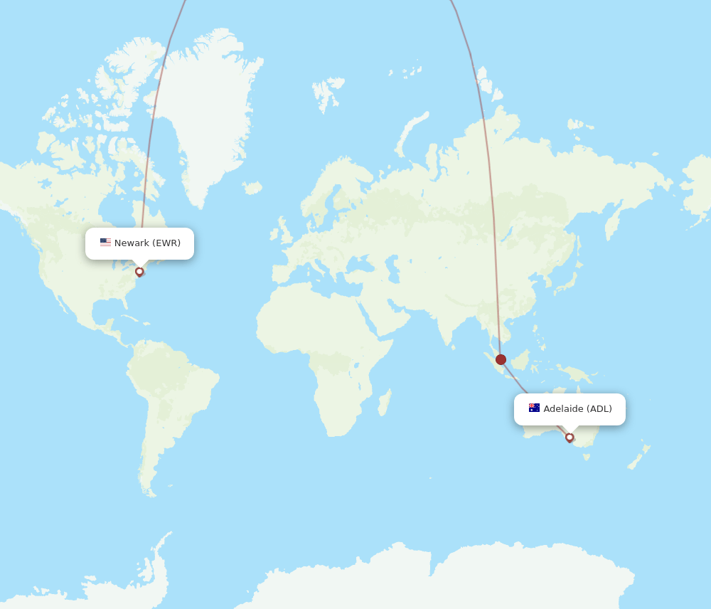 New York - Adelaide route map and flight paths