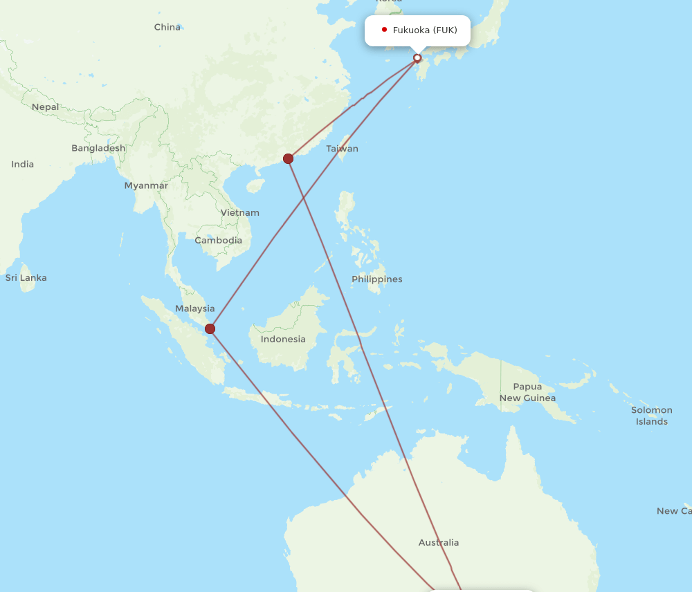 Fukuoka - Adelaide route map and flight paths