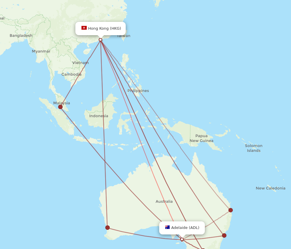 ADL to HKG flights and routes map