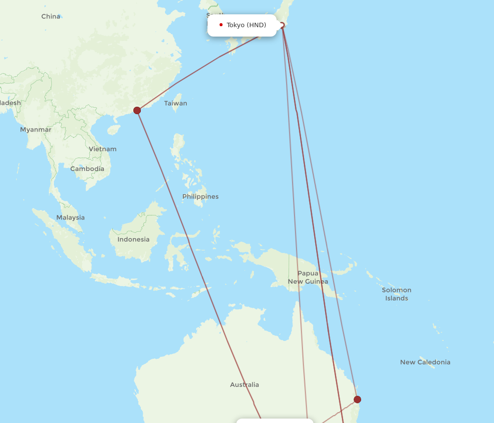 ADL to HND flights and routes map