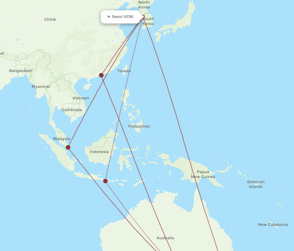 ADL-ICN flight routes