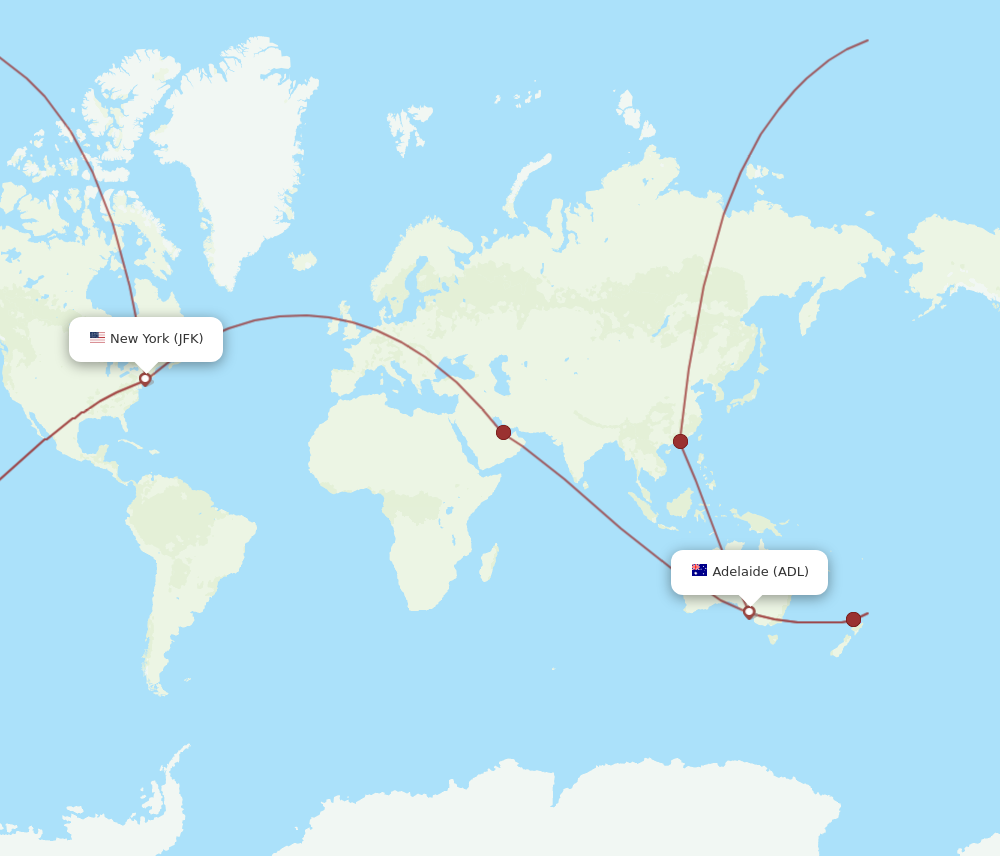 ADL to JFK flights and routes map