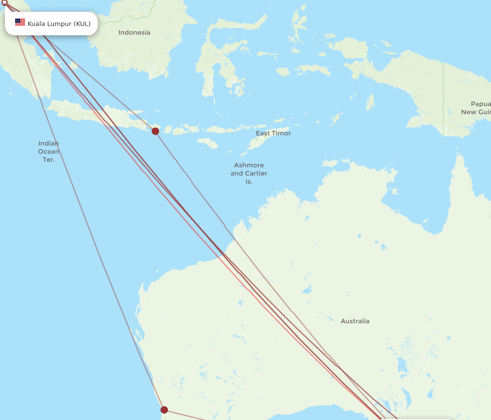 ADL to KUL flights and routes map