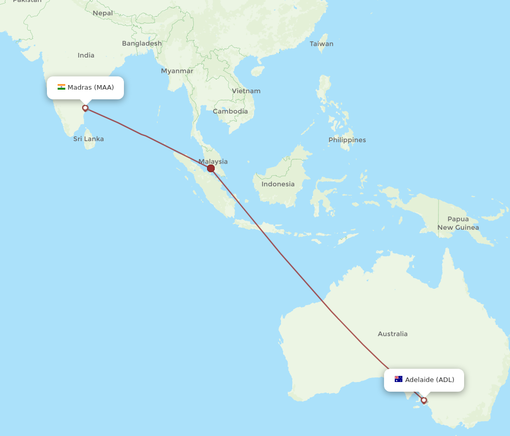 ADL to MAA flights and routes map