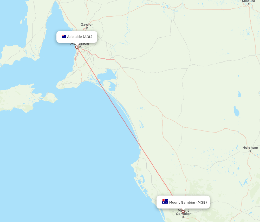 ADL to MGB flights and routes map