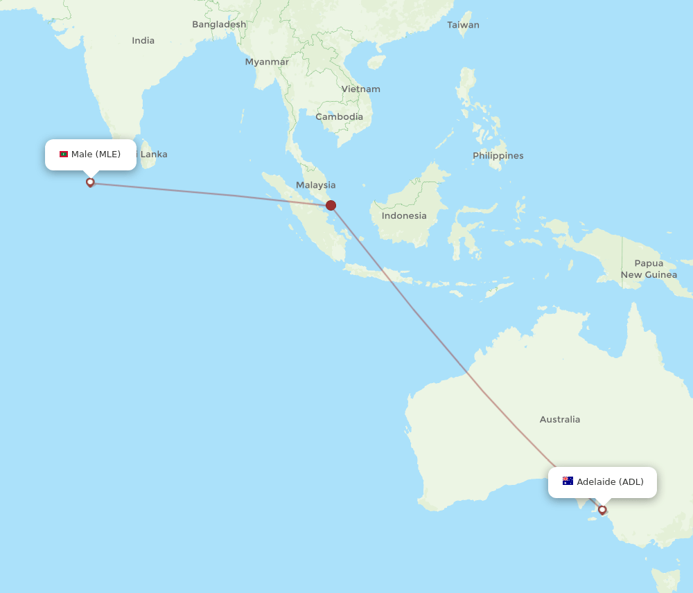 Adelaide - Male route map and flight paths