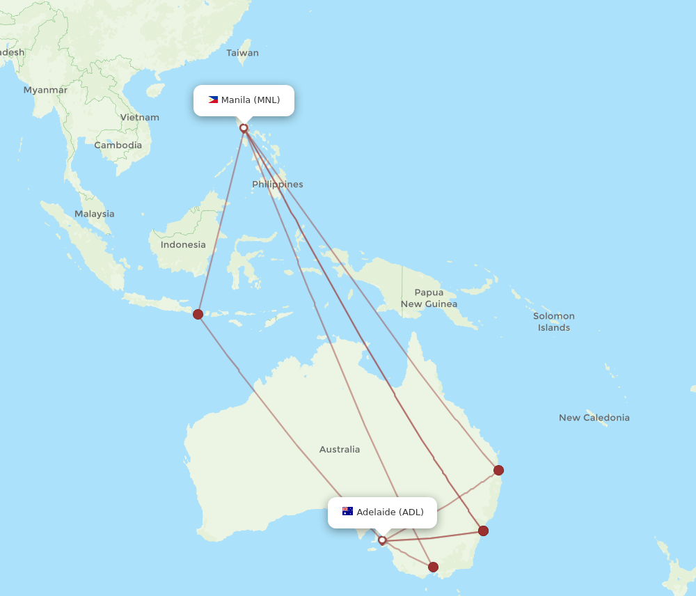 ADL to MNL flights and routes map