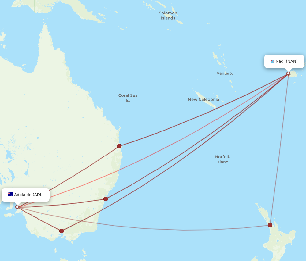 ADL to NAN flights and routes map
