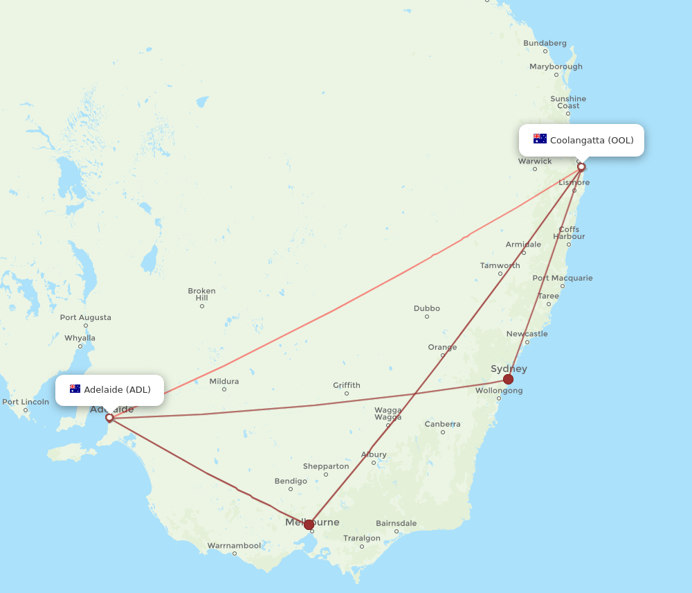 ADL to OOL flights and routes map