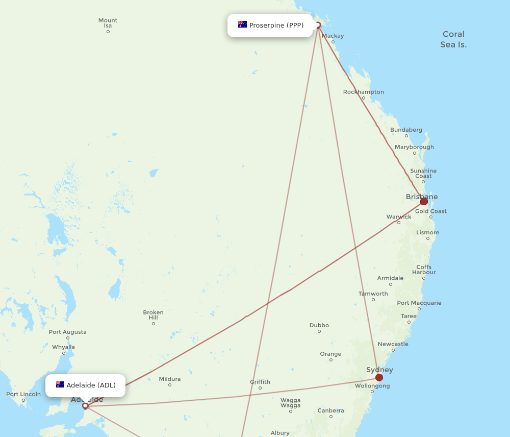 ADL to PPP flights and routes map