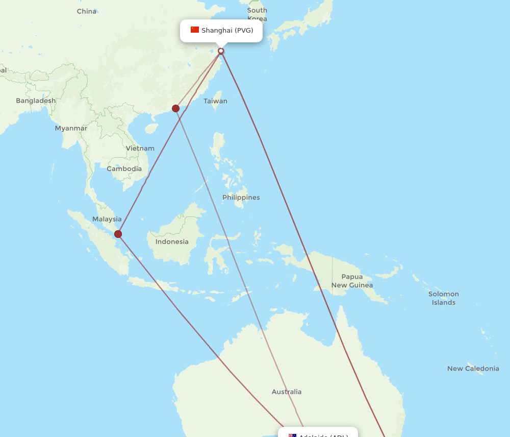 ADL-PVG flight routes