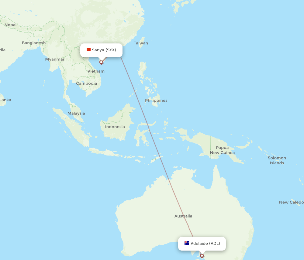 ADL to SYX flights and routes map