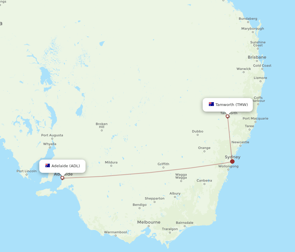 ADL-TMW flight routes