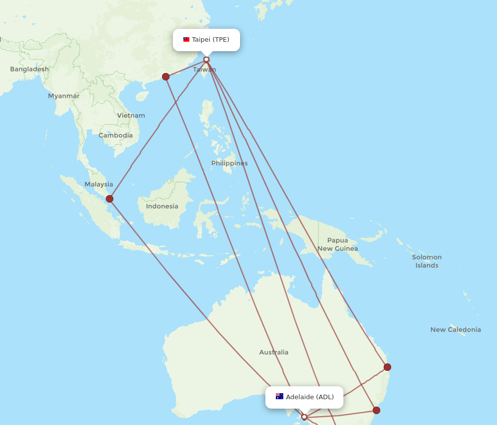ADL-TPE flight routes
