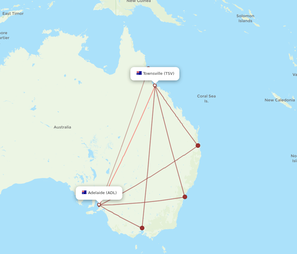 ADL to TSV flights and routes map
