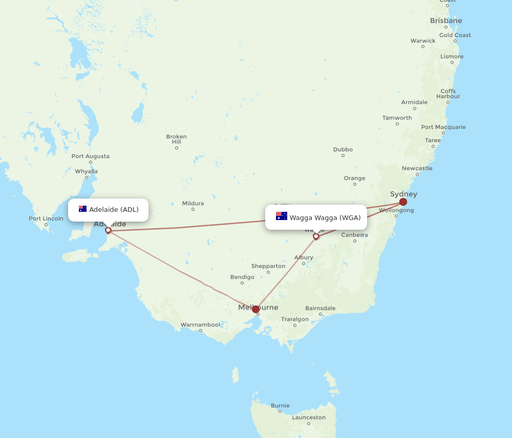 ADL to WGA flights and routes map