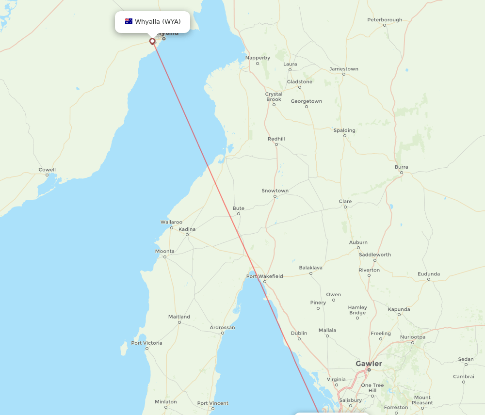 Adelaide - Whyalla route map and flight paths