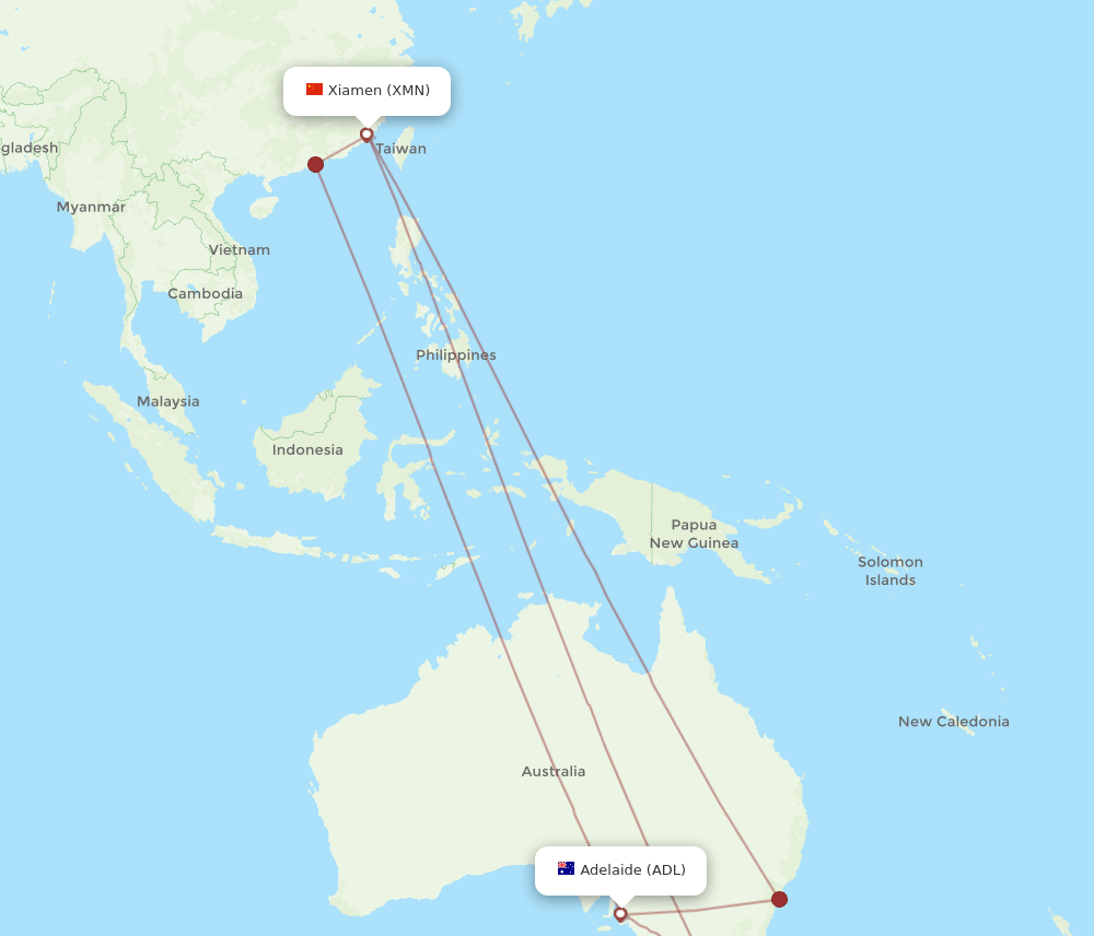 ADL-XMN flight routes