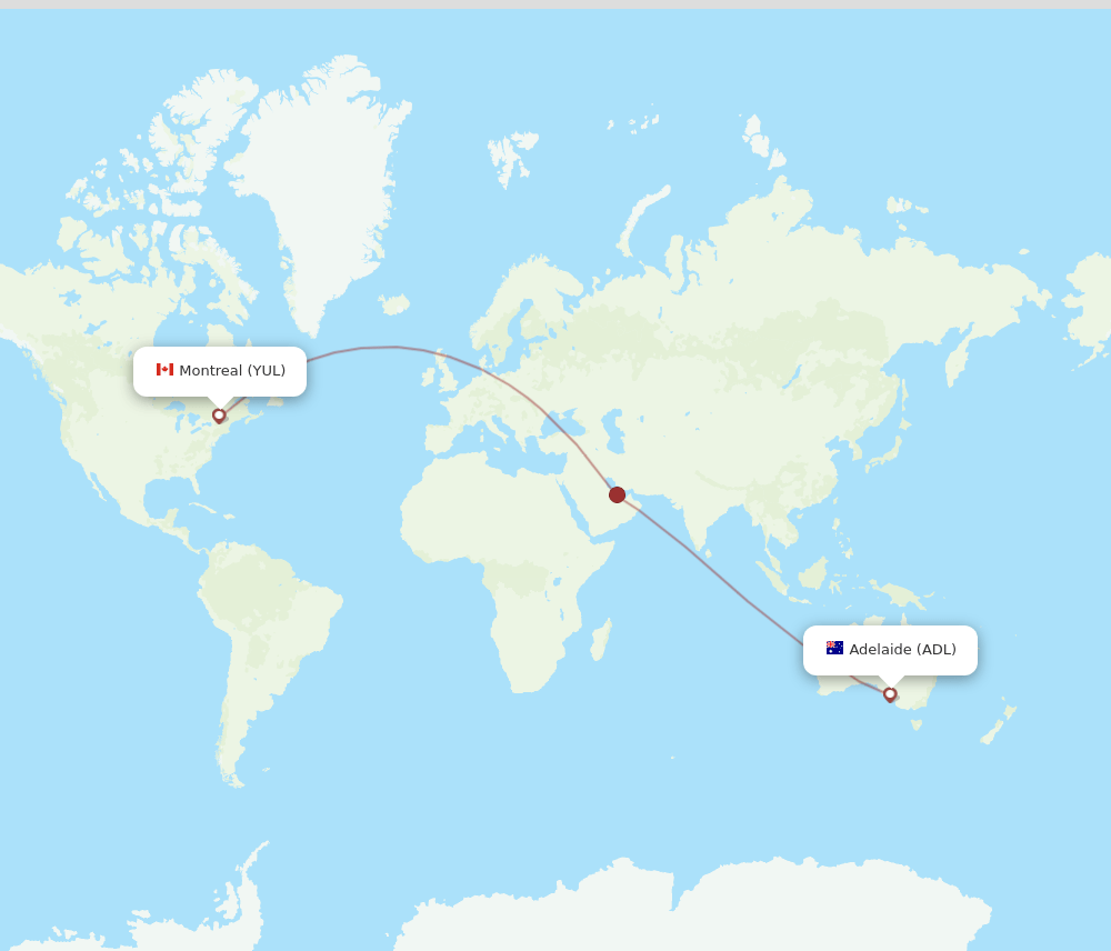 ADL to YUL flights and routes map