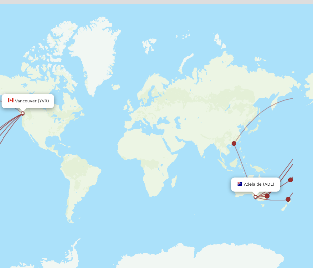 ADL to YVR flights and routes map